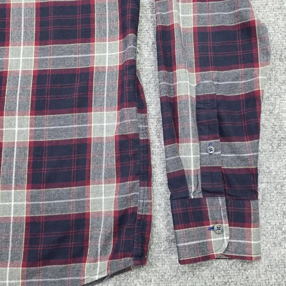 UNTUCKit Shirt Mens Large Red Navy Plaid Alentejo Slim Fit Cotton Button Down